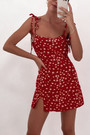 Summer New Stylish Floral Batch Printing Backless Lace-Up Sling Slit Zip-Up Inelastic Sexy Mini Dress