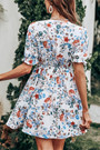 Summer New Stylish Floral Batch Printing Deep V-Neck Ruffle Lace-Up Short Sleeve Sexy Mini Dress