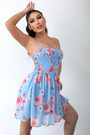 Summer New Stylish Floral Batch Printing Halter-Neck Lace-Up Backless Micro-Elastic Vacation Style Sexy Mini Dress