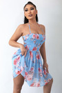 Summer New Stylish Floral Batch Printing Halter-Neck Lace-Up Backless Micro-Elastic Vacation Style Sexy Mini Dress