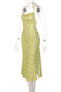 Summer New Stylish Floral Batch Printing Halter-Neck Lace-Up Hollow Stretch High Slit Backless Sexy Midi Dress