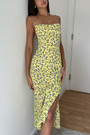 Summer New Stylish Floral Batch Printing Halter-Neck Lace-Up Hollow Stretch High Slit Backless Sexy Midi Dress