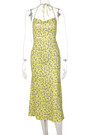 Summer New Stylish Floral Batch Printing Halter-Neck Lace-Up Hollow Stretch High Slit Backless Sexy Midi Dress