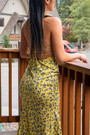 Summer New Stylish Floral Batch Printing Halter-Neck Lace-Up Hollow Stretch High Slit Backless Sexy Midi Dress
