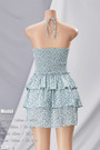 Summer New Stylish Floral Batch Printing Hollow Stretch Halter-Neck Lace-Up Ruffle Backless Sexy Mini Dress