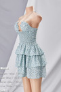 Summer New Stylish Floral Batch Printing Hollow Stretch Halter-Neck Lace-Up Ruffle Backless Sexy Mini Dress