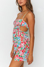Summer New Stylish Floral Batch Printing Hollow Zip-Up Adjustable Sling Stretch Slim Slit Sexy Mini Dress