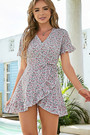 Summer New Stylish Floral Batch Printing Inelastic Lace-Up V-Neck Ruffle Lace-Up Irregular Fresh Casual Mini Dress
