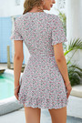 Summer New Stylish Floral Batch Printing Inelastic Lace-Up V-Neck Ruffle Lace-Up Irregular Fresh Casual Mini Dress