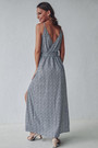 Summer New Stylish Floral Batch Printing Inelastic Split Backless Casual Maxi Dress With Belt