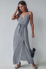 Summer New Stylish Floral Batch Printing Inelastic Split Backless Casual Maxi Dress With Belt