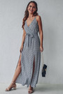 Summer New Stylish Floral Batch Printing Inelastic Split Backless Casual Maxi Dress With Belt