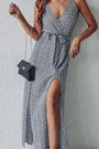 Summer New Stylish Floral Batch Printing Inelastic Split Backless Casual Maxi Dress With Belt