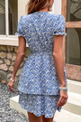 Summer New Stylish Floral Batch Printing Inelastic V-Neck Lace-Up Short Sleeves Casual Mini Dress
