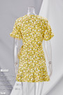 Summer New Stylish Floral Batch Printing Inelastic V-Neck Ruffle Lace-Up Irregular Fresh Casual Mini Dress