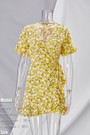 Summer New Stylish Floral Batch Printing Inelastic V-Neck Ruffle Lace-Up Irregular Fresh Casual Mini Dress