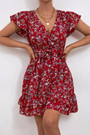 Summer New Stylish Floral Batch Printing Inelastic With Belt V-Neck Casual Mini Dress