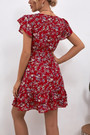 Summer New Stylish Floral Batch Printing Inelastic With Belt V-Neck Casual Mini Dress