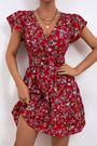 Summer New Stylish Floral Batch Printing Inelastic With Belt V-Neck Casual Mini Dress