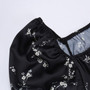 Summer New Stylish Floral Batch Printing Lace-Up Puffed Sleeve Square Neckline Inelastic Satin Slit Zip-Up Casual Midi Dress