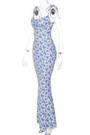 Summer New Stylish Floral Batch Printing Lace-Up Sling Stretch Slim Backless Sexy Maxi Dress