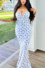 Summer New Stylish Floral Batch Printing Lace-Up Sling Stretch Slim Backless Sexy Maxi Dress
