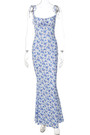Summer New Stylish Floral Batch Printing Lace-Up Sling Stretch Slim Backless Sexy Maxi Dress