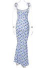 Summer New Stylish Floral Batch Printing Lace-Up Sling Stretch Slim Backless Sexy Maxi Dress