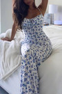Summer New Stylish Floral Batch Printing Lace-Up Sling Stretch Slim Backless Sexy Maxi Dress
