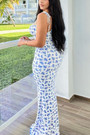 Summer New Stylish Floral Batch Printing Lace-Up Sling Stretch Slim Backless Sexy Maxi Dress
