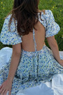 Summer New Stylish Floral Batch Printing Micro Elastic Lace-Up Backless Puff Sleeves Sexy Mini Dress