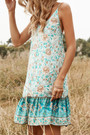 Summer New Stylish Floral Batch Printing Ruffle Hem Backless Sling Sexy Mini Dress