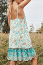 Summer New Stylish Floral Batch Printing Ruffle Hem Backless Sling Sexy Mini Dress
