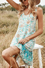 Summer New Stylish Floral Batch Printing Ruffle Hem Backless Sling Sexy Mini Dress