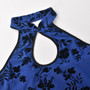 Summer New Stylish Floral Batch Printing Stretch Sleeveless Hollow Button Halter-Neck Backless Bodycon Sexy Mini Dress