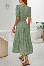 Summer New Stylish Floral Batch Printing V-Neck Lace-Up Short Sleeve High Slit Sexy Midi Dress