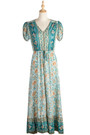 Summer New Stylish Floral Batch Printing V-Neck Short Sleeve Slit Stretch Casual Maxi Dress