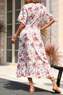 Summer New Stylish Flower Batch Inelastic V-Neck Single-Breasted Split Lace-Up Casual Midi Dress
