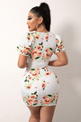 Summer New Stylish Flower Batch Printing Inelastic Square Neckline Zip-Up Slim Sexy Mini Dress