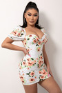 Summer New Stylish Flower Batch Printing Inelastic Square Neckline Zip-Up Slim Sexy Mini Dress