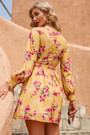 Summer New Stylish Flower Batch Printing Inelastic V Neck Back Zip-Up Casual Mini Dress(With Belt)