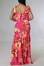 Summer New Stylish Flower Batch Printing Stretch Sling Lace-Up Backless Casual Maxi Dress Dresses