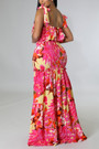 Summer New Stylish Flower Batch Printing Stretch Sling Lace-Up Backless Casual Maxi Dress Dresses