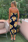 Summer New Stylish Flower Batch Printing Stretch Tube Top Hollow Split Backless Zip-Up Sexy Midi Dress