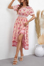 Summer New Stylish Flower Printing Single-Breasted Micro Elastic Short Sleeves Casual Midi Dress