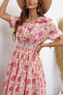 Summer New Stylish Flower Printing Single-Breasted Micro Elastic Short Sleeves Casual Midi Dress