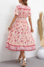 Summer New Stylish Flower Printing Single-Breasted Micro Elastic Short Sleeves Casual Midi Dress