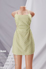 Summer New Stylish Hollow Plaid Flower Printing Sling Backless Lace-Up Inelastic Sexy Mini Dress
