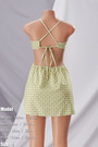 Summer New Stylish Hollow Plaid Flower Printing Sling Backless Lace-Up Inelastic Sexy Mini Dress