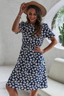 Summer New Stylish Inelastic Daisy Batch Printing Short Sleeves Casual Midi Dress